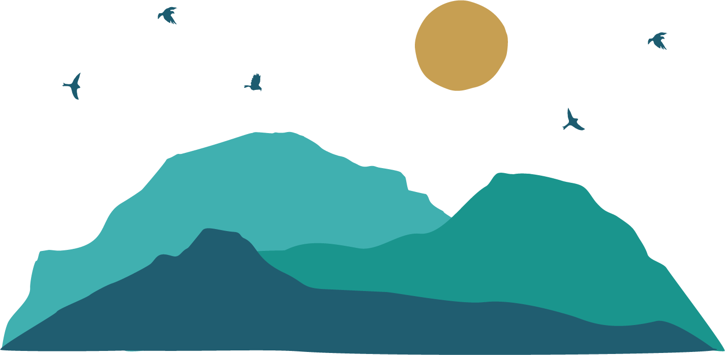 Mountain landscape illustration with birds