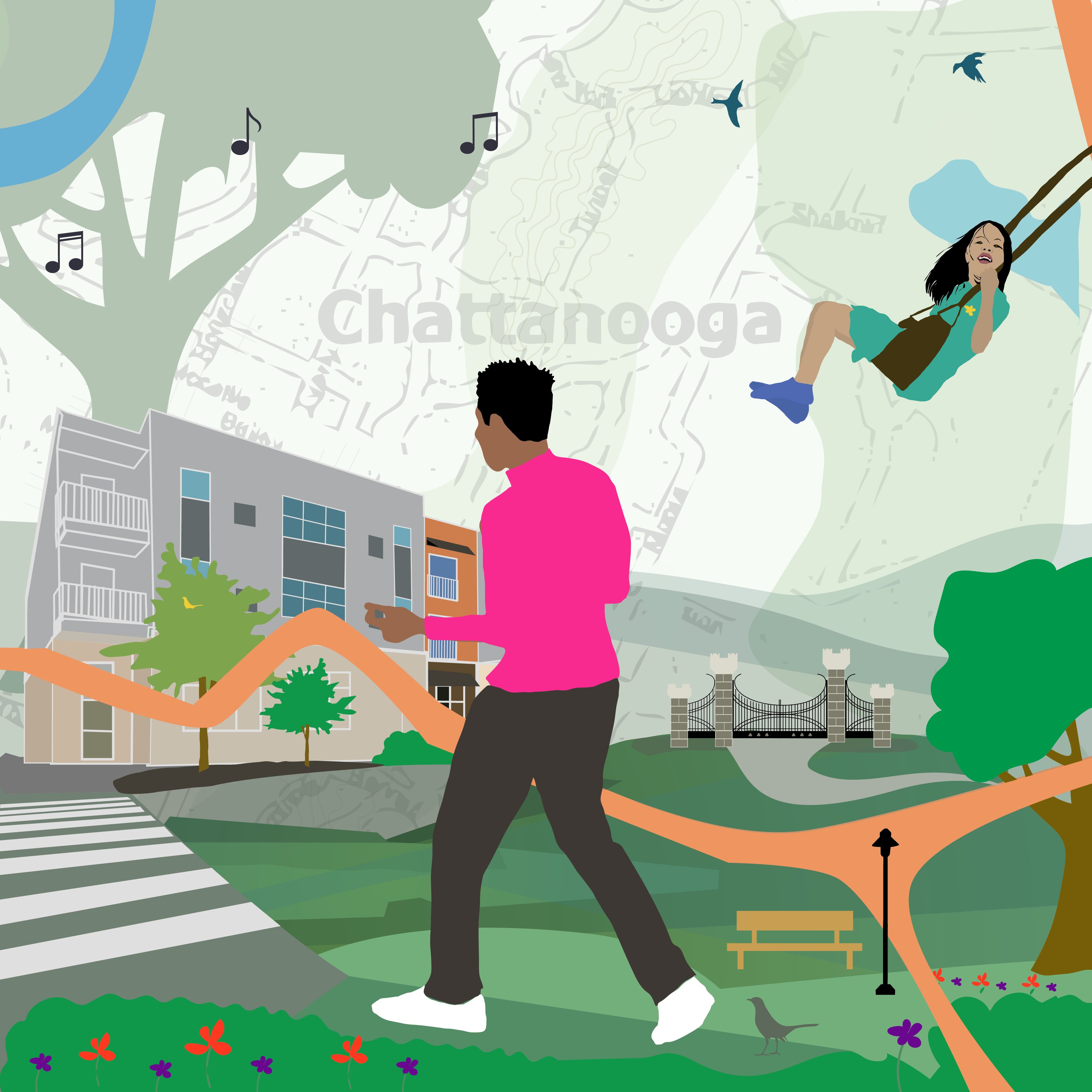 Panoramic illustration panel